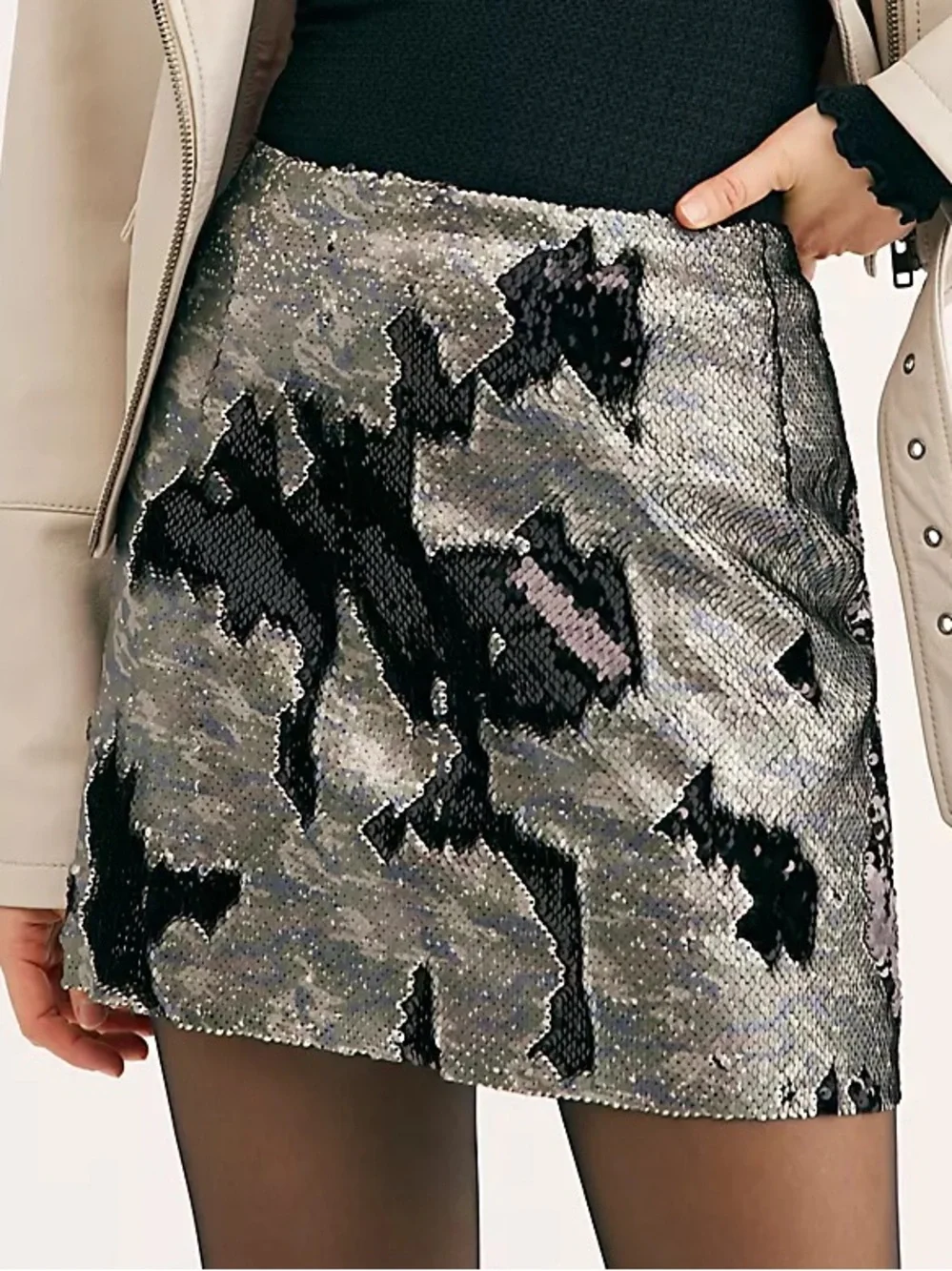 Free People FP One Reversible Black Silver Sequin Mini Skirt Small Party Sz 10